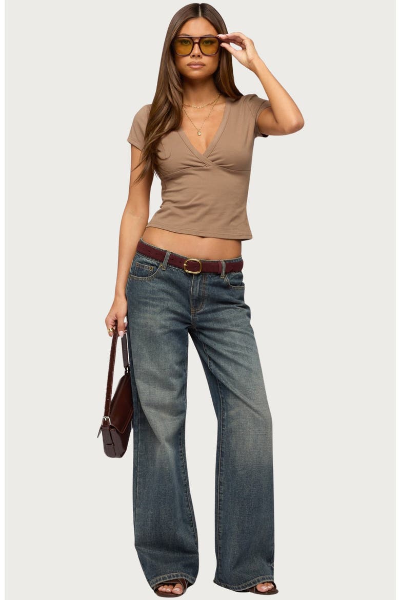 Merinda V-Neck Stretch Cotton T-Shirt, Alternate, color, BROWN