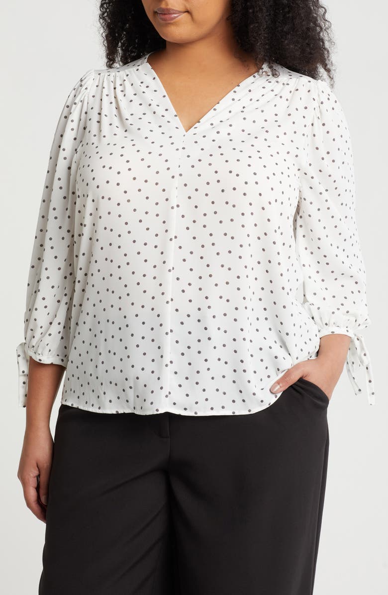 Renee C Polka Dot V-Neck Three-Quarter Sleeve Top, Main, color, Ivory