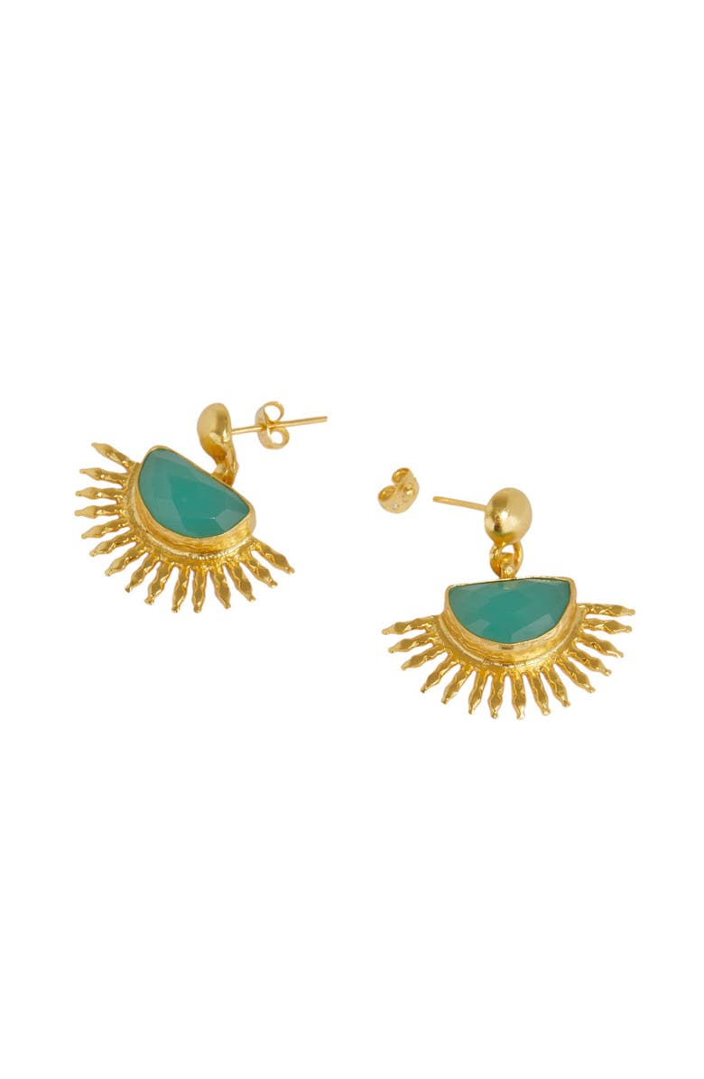 Ottoman Hands Sunrise Aqua Chalcedony Drop Stud Earrings, Alternate, color, Gold