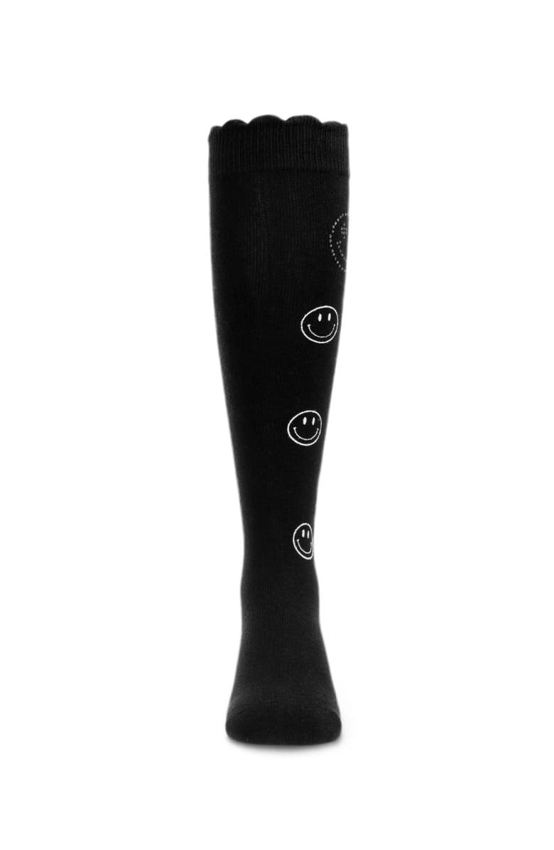 MeMoi Jeweled Smiley Face Knee High Socks, Alternate, color, Black