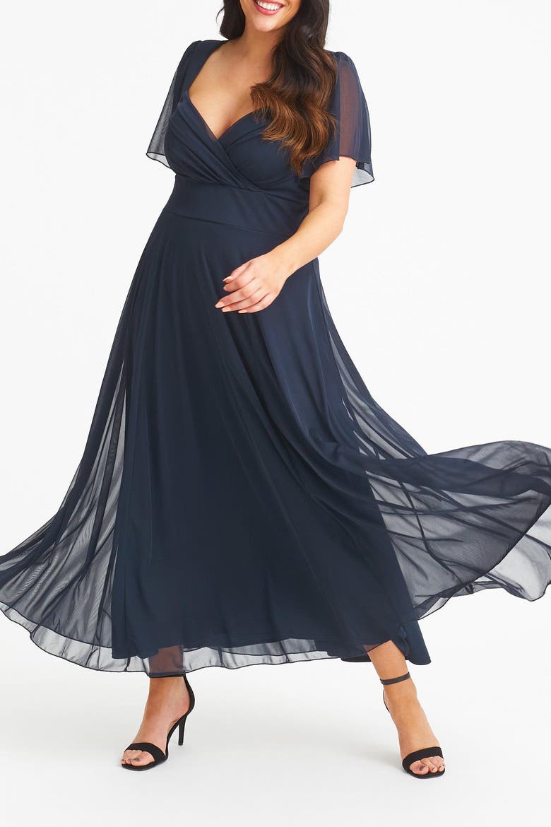 Kemi Solid Bolero Wrap Bodice Maxi Gown, Alternate, color, Solid Navy