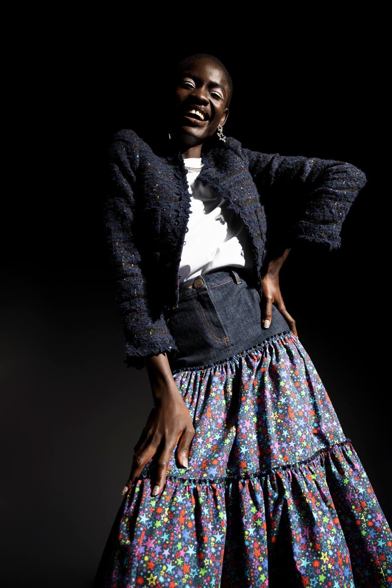 Sequins Tweed Jacket With Macrame Trimming, Alternate, color, Blue
