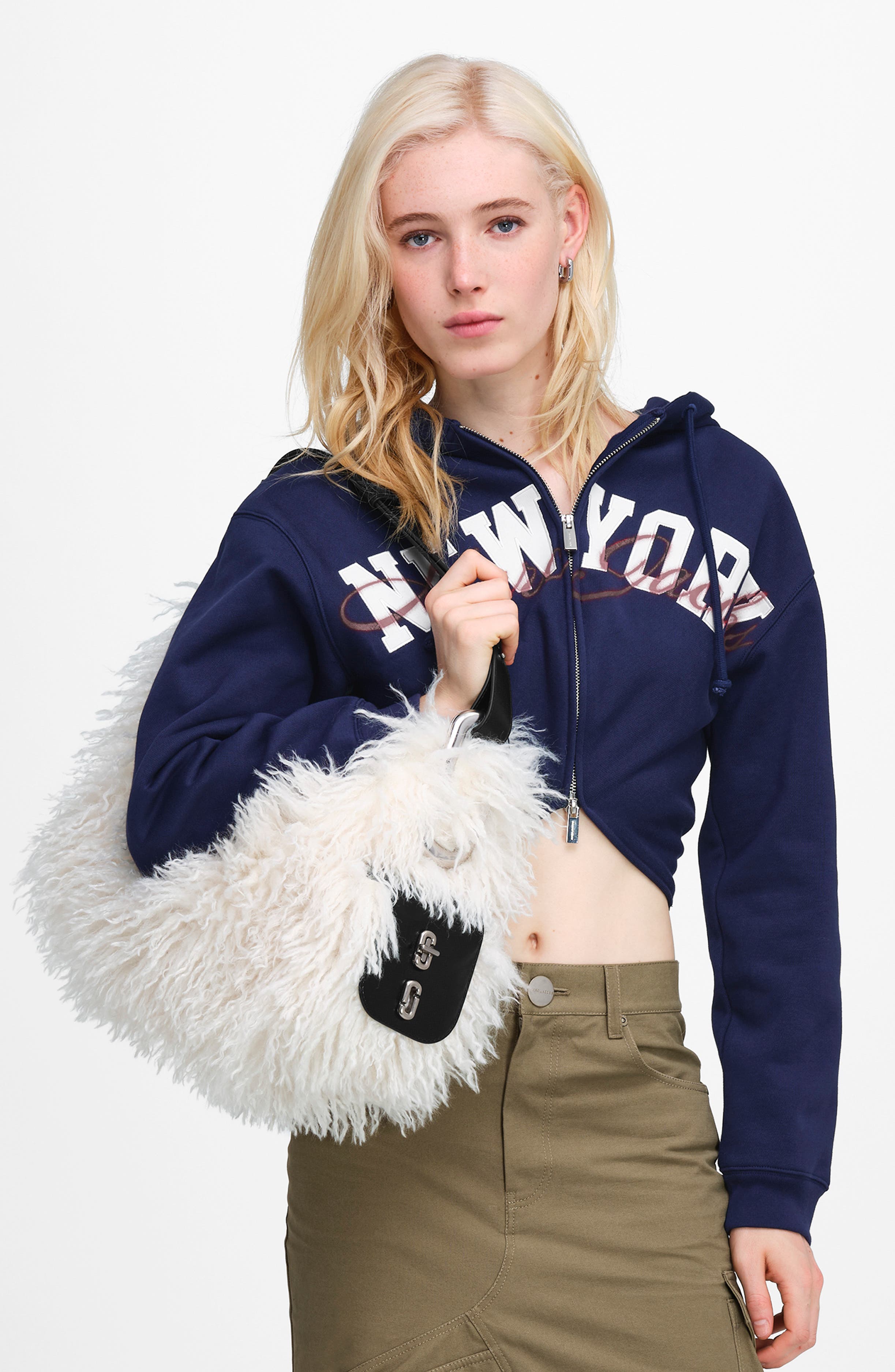 Scene Grunge Large Faux Fur Shoulder Bag, Alternate, color, IVORY