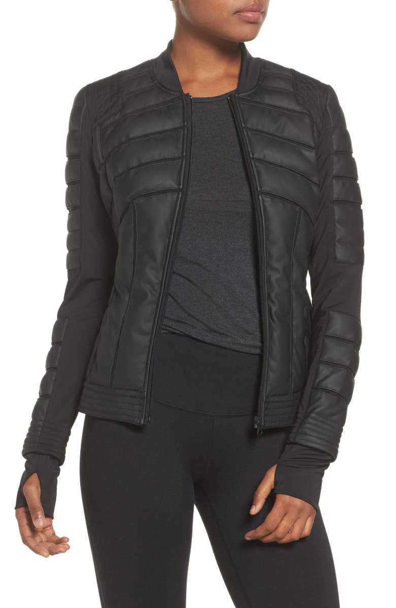Blanc Noir Mesh Inset Bomber Jacket, Main, color, Black