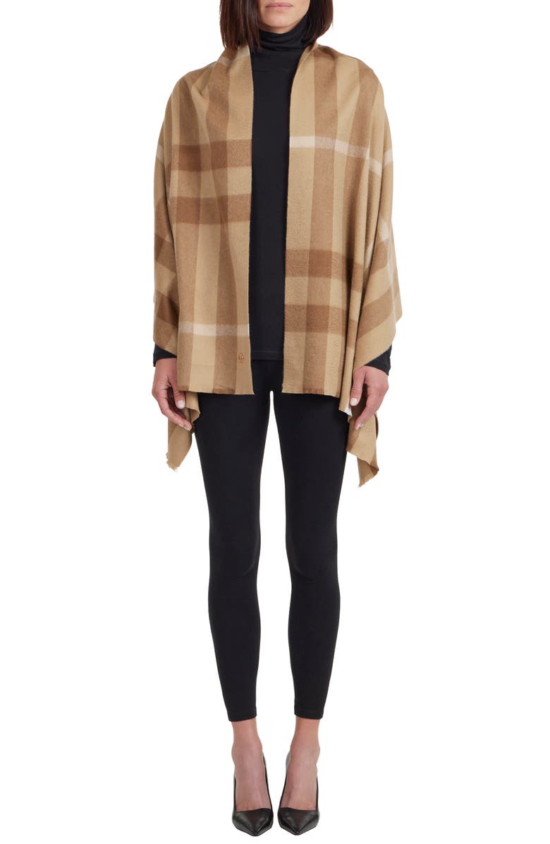 Bruno Magli Plaid Cashmere Scarf, Alternate, color, Camel