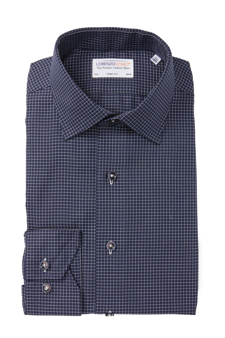 Windowpane Long Sleeve Trim Fit Shirt, Main, color, NAVY