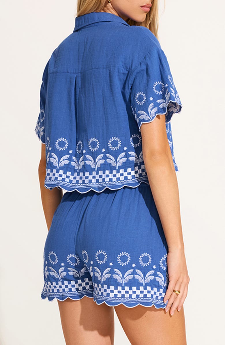 Vitamin A<sup>®</sup> Daya Embroidered Crop Organic Cotton Button-Up Cover-Up Shirt, Alternate, color, 