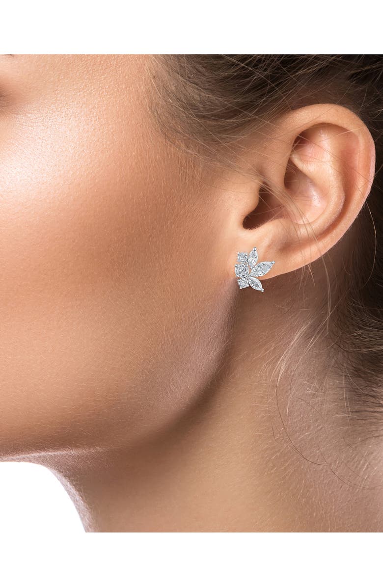 CZ by Kenneth Jay Lane Cubic Zirconia Cluster Stud Earrings, Alternate, color, Clear Silver