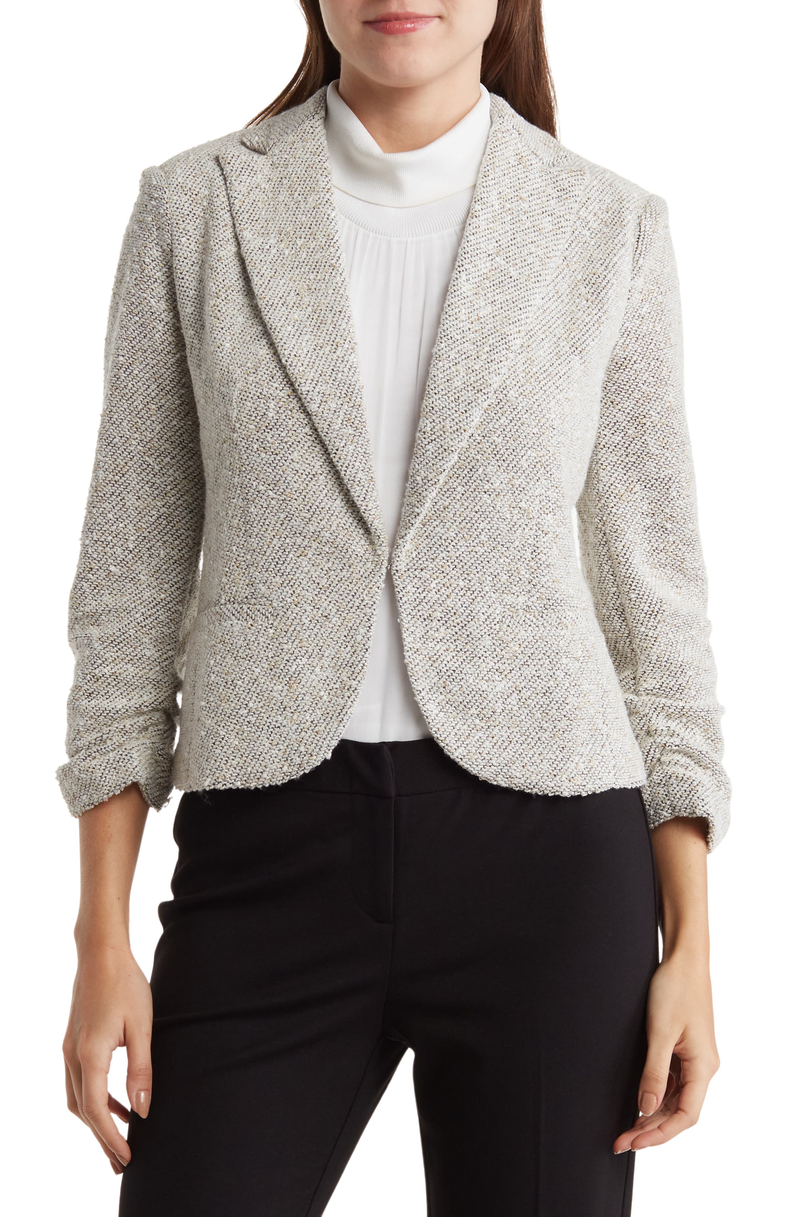 Amanda & Chelsea Bouclé Tweed Scrunch Sleeve Blazer