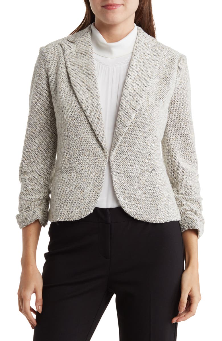 Amanda & Chelsea Bouclé Tweed Scrunch Sleeve Blazer, Main, color, 