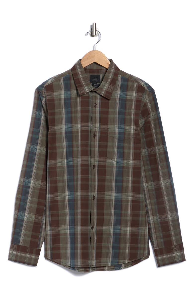 14th & Union Plaid Poplin Button-Up Shirt, Alternate, color, Brown Clark Plaid