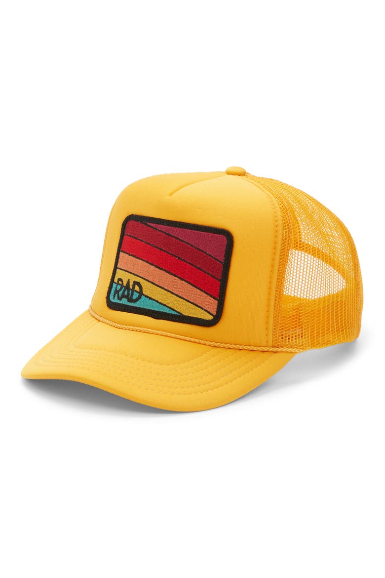 Rad Rainbow Patch Trucker Hat, Main, color, GOLD