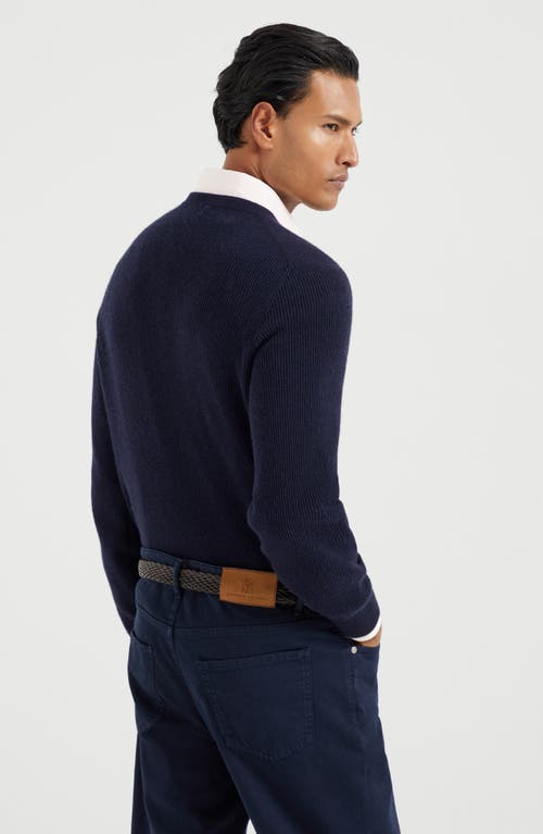 Brunello Cucinelli English Rib Knit Sweater In Navy Blue
