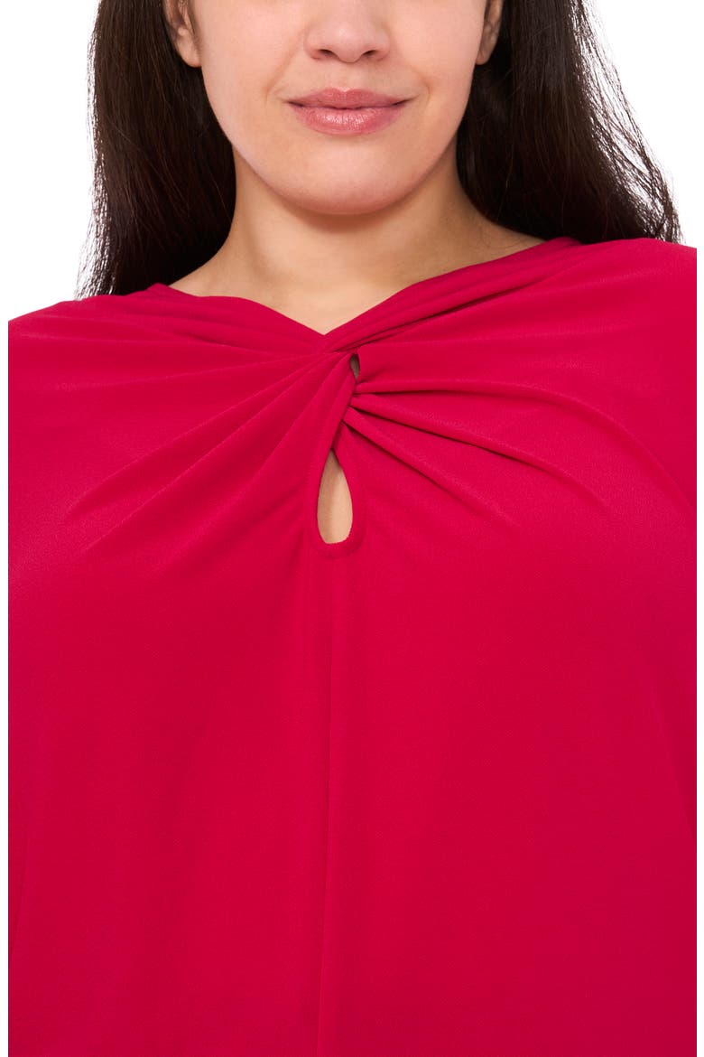 Twist Keyhole Neck Stretch Crepe Top, Alternate, color, ROSE CERISE