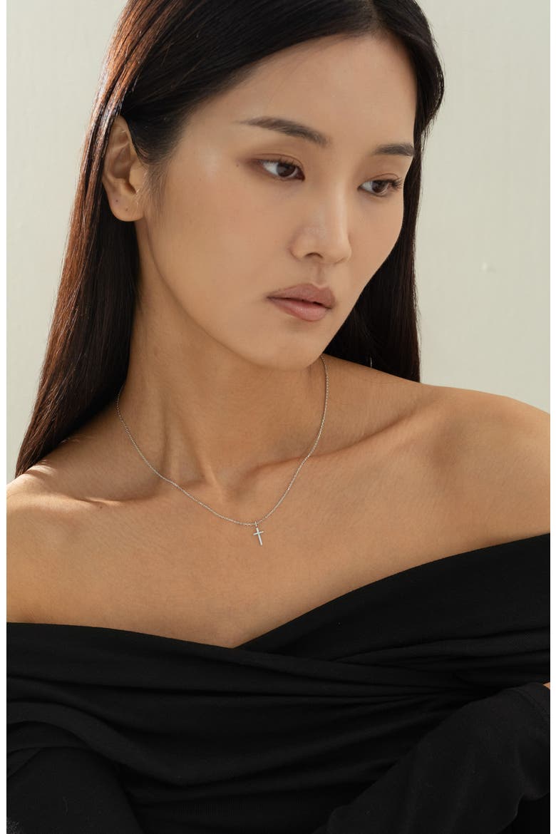 14k Gold Plated Marielle Mini Cross Necklace Gift Idea, Alternate, color, Silver