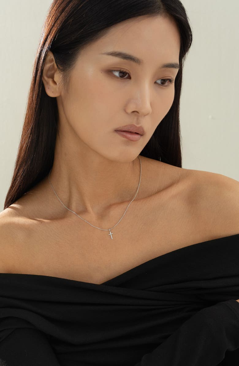 Bearfruit Jewelry 14k Gold Plated Marielle Mini Cross Necklace Holiday Gift Idea, Alternate, color, Silver