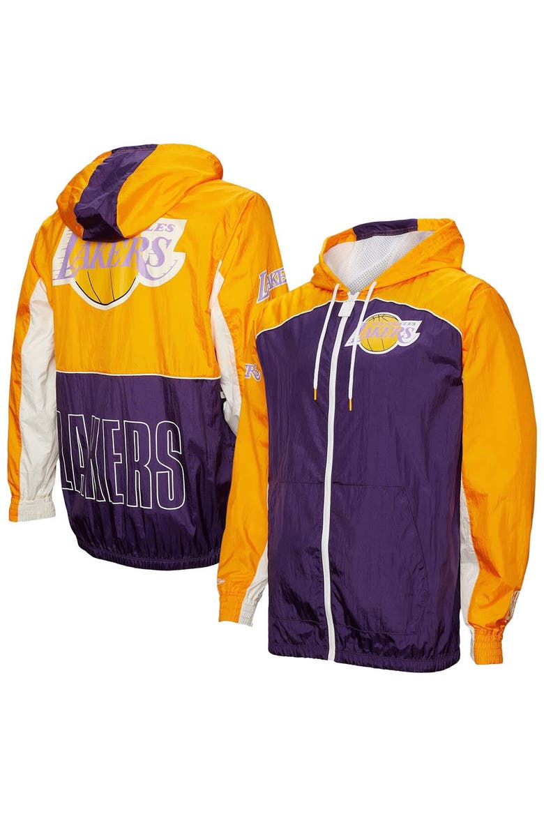Men's Mitchell & Ness Purple Los Angeles Lakers Hardwood Classics Big Shot Premium Full-Zip Windbreaker Jacket, Alternate, color, Purple