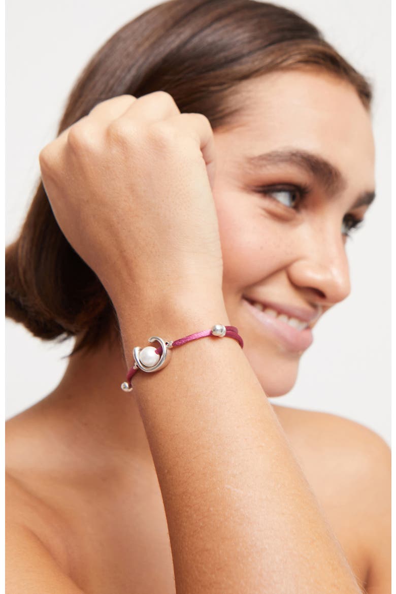 Mauve Thread Bracelet with Pearl Shell Trimmings Plated in Sterling Silver, Alternate, color, Silver