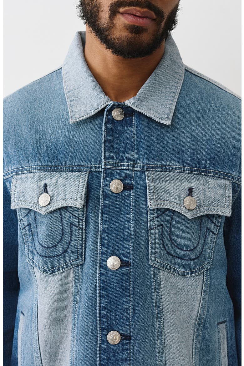 Reverse Denim Trucker Jacket, Alternate, color, LIGHT WINTERGREEN WASH