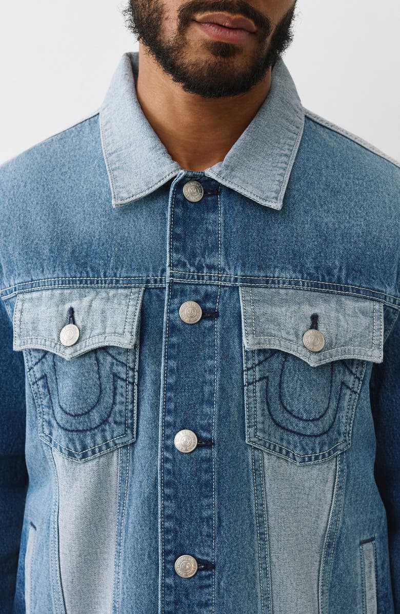 True Religion Reverse Denim Trucker Jacket, Alternate, color, Light Wintergreen Wash