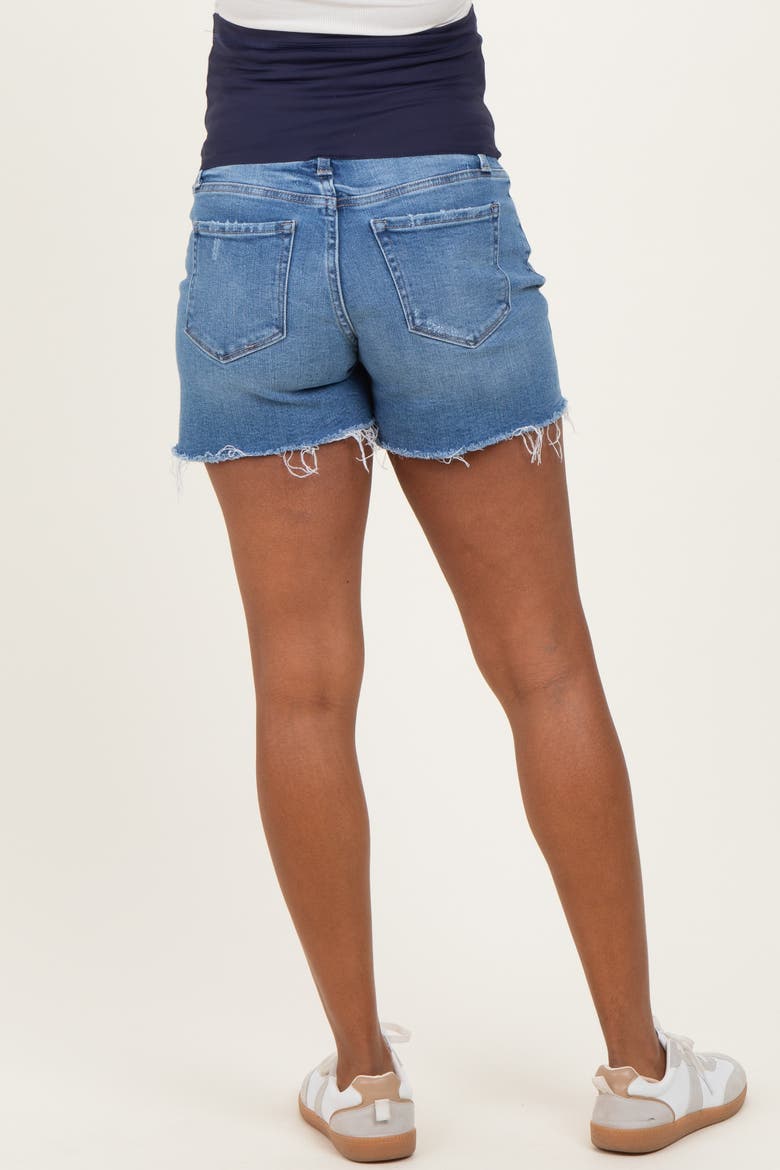 Distressed Raw Hem Maternity Denim Shorts, Alternate, color, Blue
