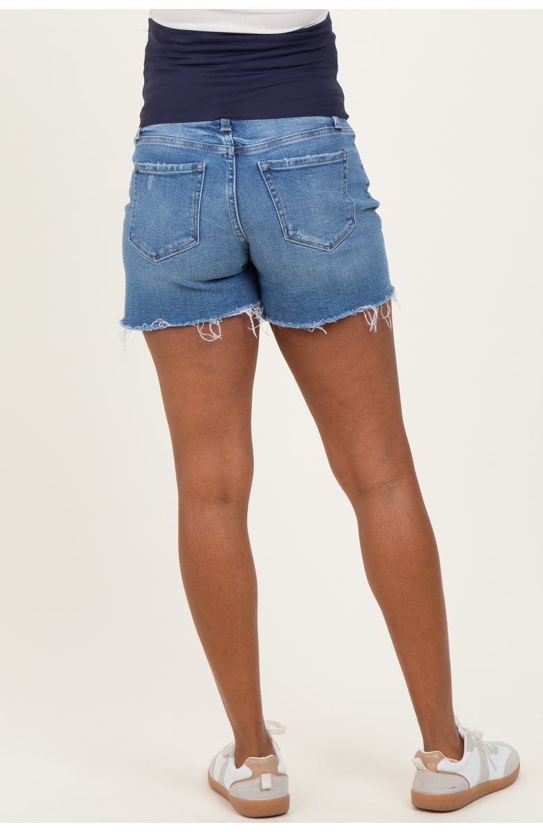 PinkBlush Distressed Raw Hem Maternity Denim Shorts, Alternate, color, Blue