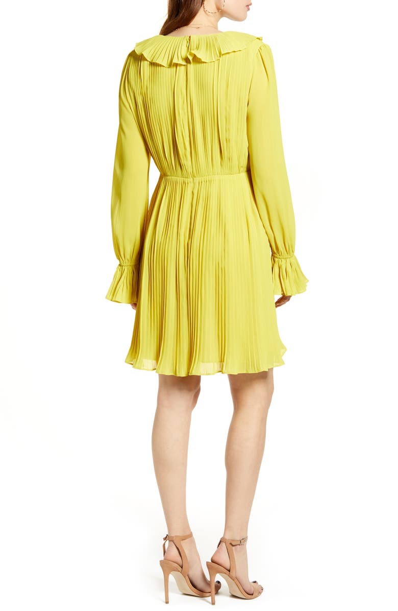 Endless Rose Pleated Plunge Neck Long Sleeve Dress, Alternate, color, 