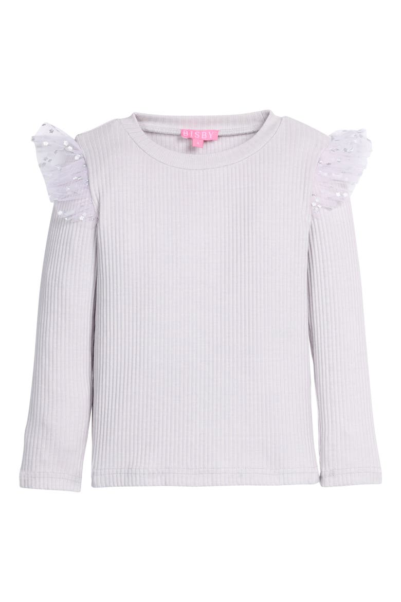 Kids' Ruffle Sleeve Sadie Top, Main, color, Grey & Silver Sparkle Stars