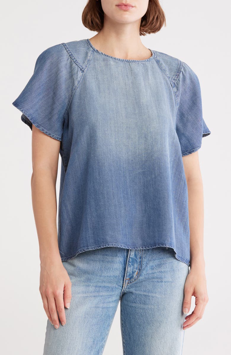 FOR THE REPUBLIC Raglan Sleeve Chambray Top, Main, color, Medium Faded Denim