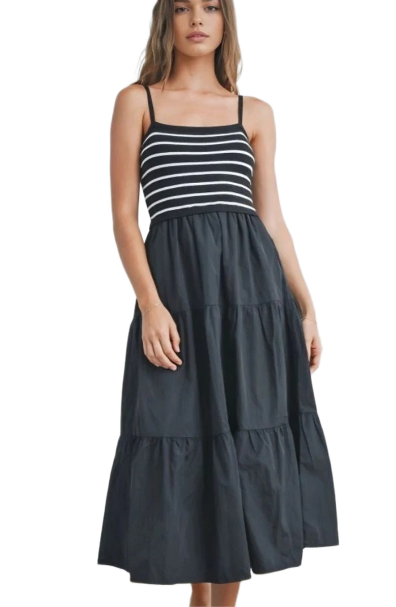 Knit and Lounge Knit Bodice Tiered Spaghetti Strap Midi Dress, Main, color, 