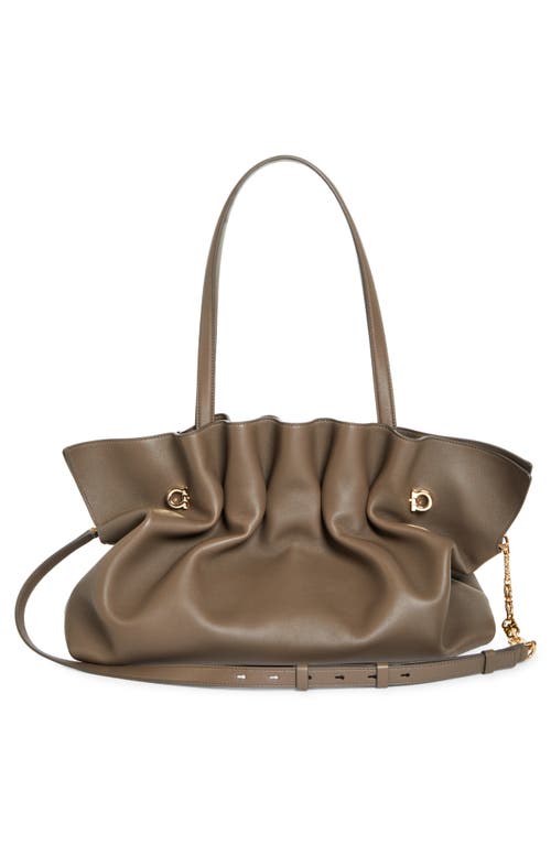 FERRAGAMO FERRAGAMO LARGE GANCIO PIERCING SOFT LEATHER SHOULDER BAG 