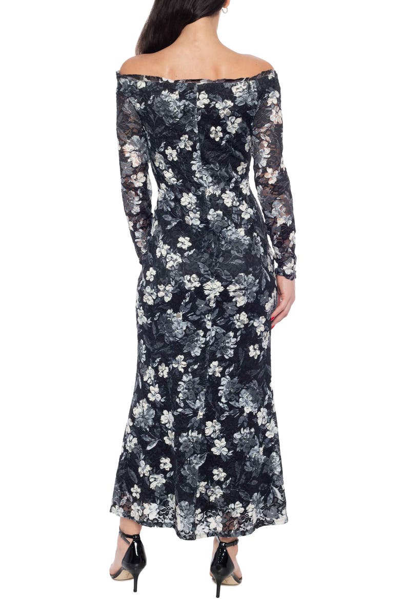 Marina Lace Off the Shoulder Long Sleeve Maxi Dress, Alternate, color, Black/ White