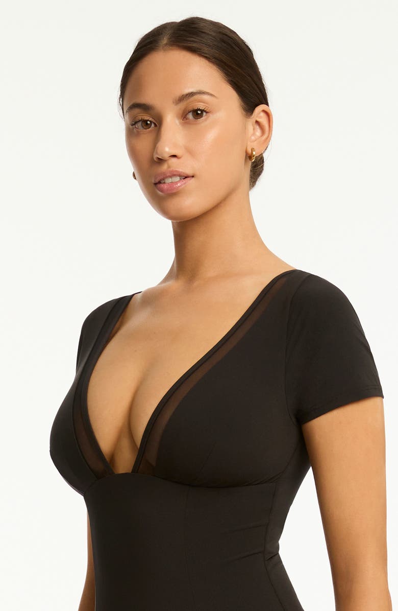 Sea Level Eclipse Short Sleeve One-Piece Swimsuit, Alternate, color, Black