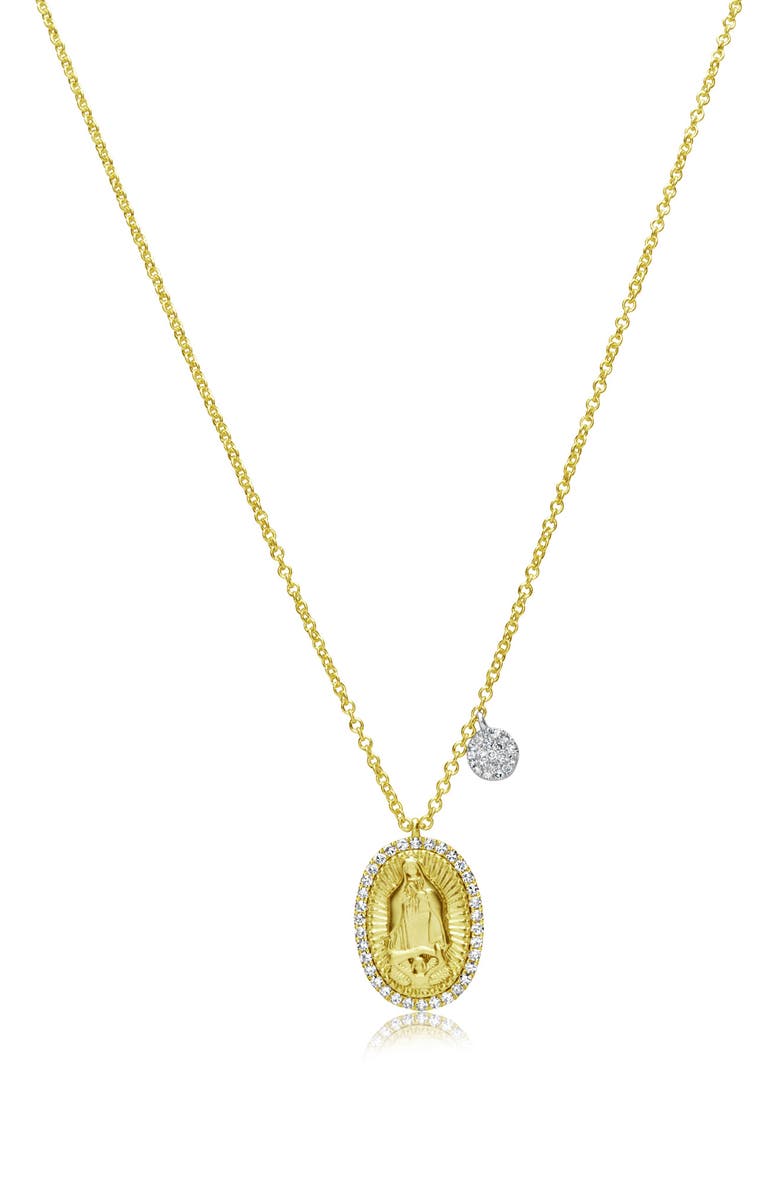 Meira T Pavé Diamond Mary Guadalupe Pendant Necklace, Main, color, Yellow Gold