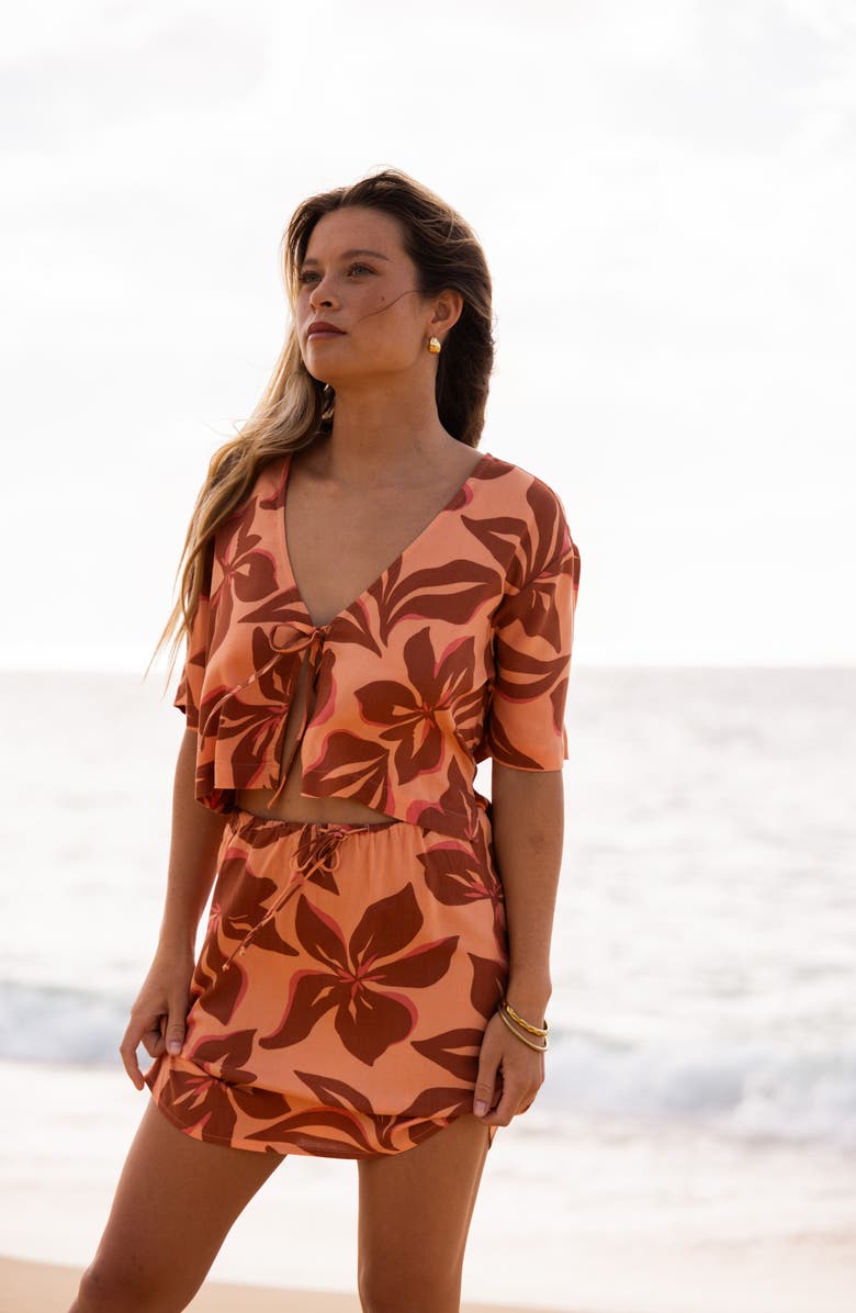 Billabong Sunflower Tie Front Crop Top, Alternate, color, Apricot