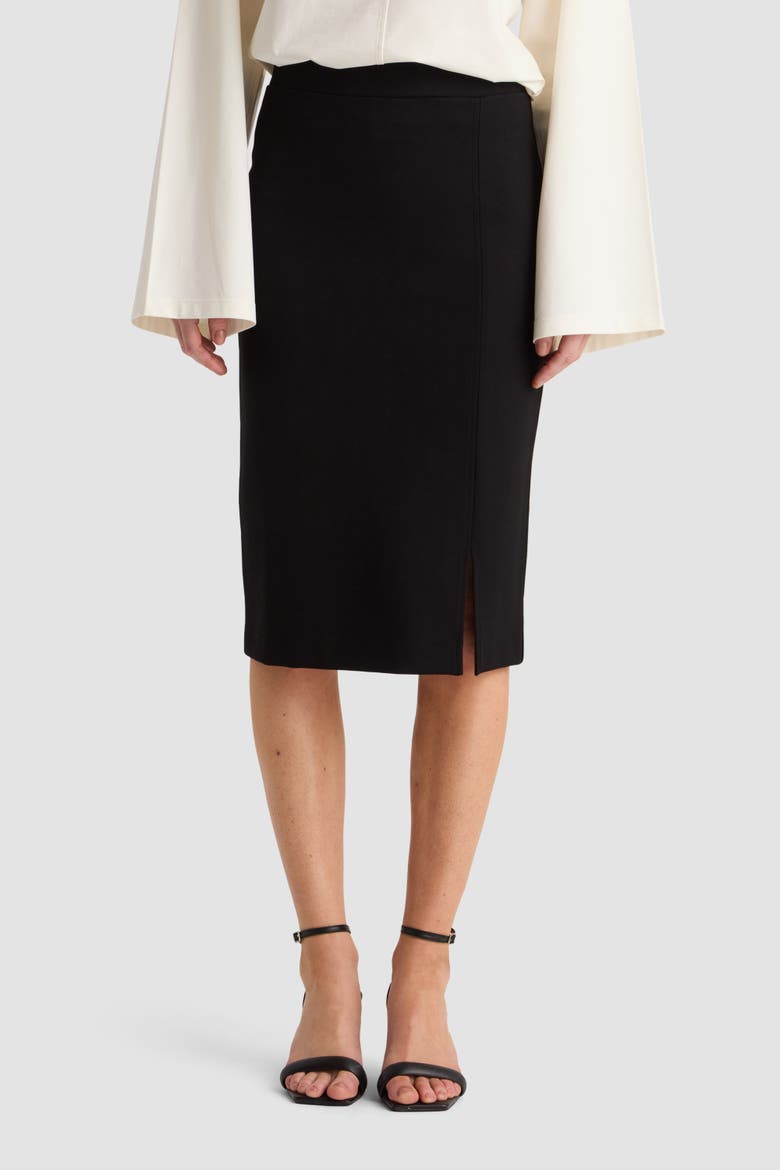 Leman Straight Jersey Midi Skirt, Main, color, Black