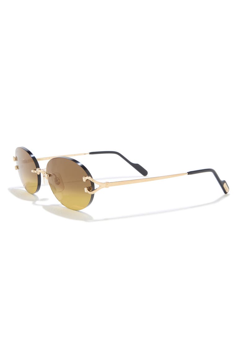 55mm Gradient Rimless Oval Sunglasses, Alternate, color, GOLD / BROWN LENS
