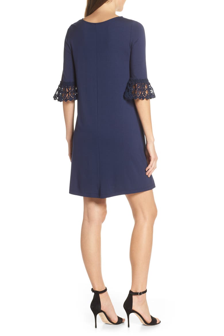 Ophelia Crochet Cuff Shift Dress, Alternate, color, TRUE NAVY