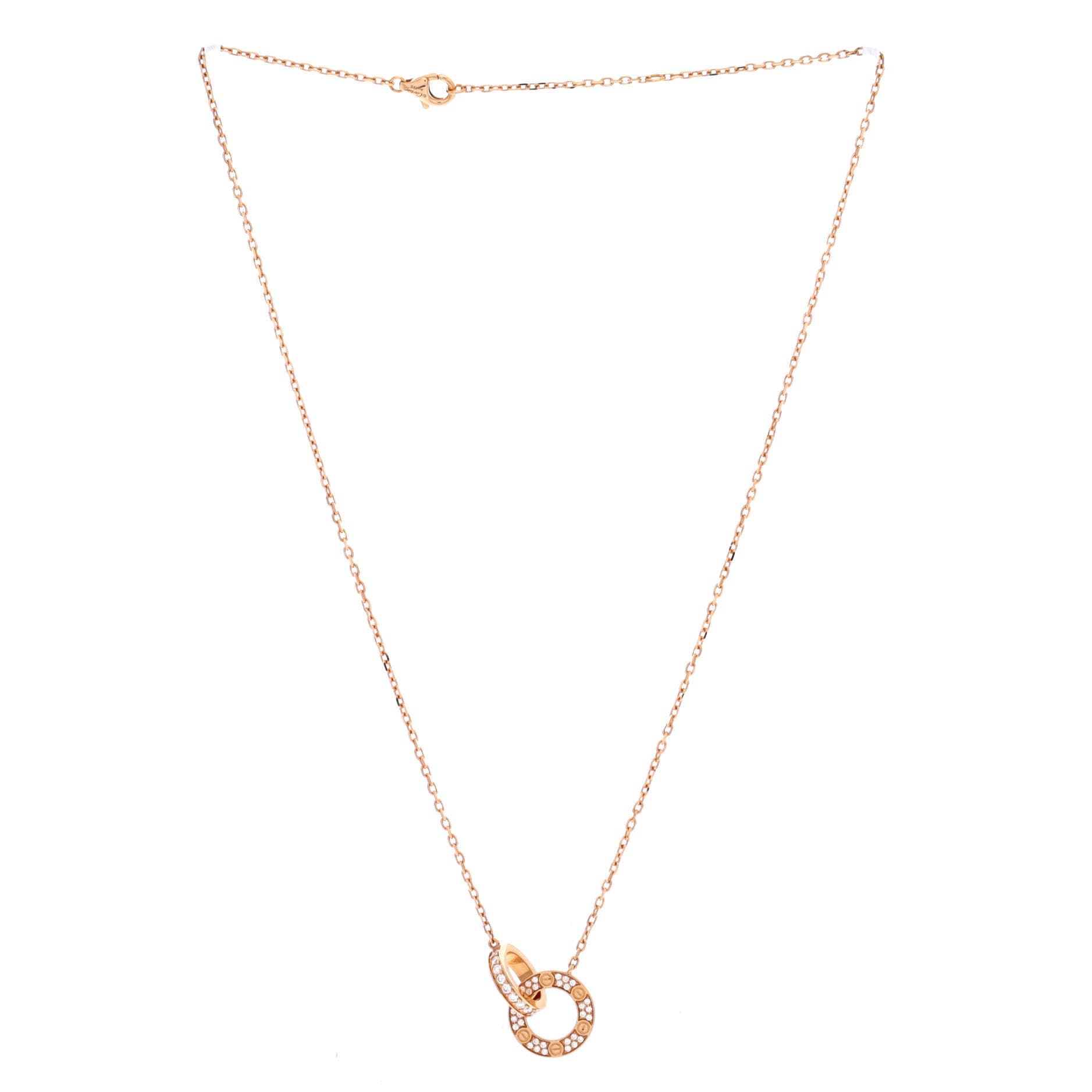 Pre-Owned Cartier Love Interlocking Pave Necklace 18K Rose Gold and ...