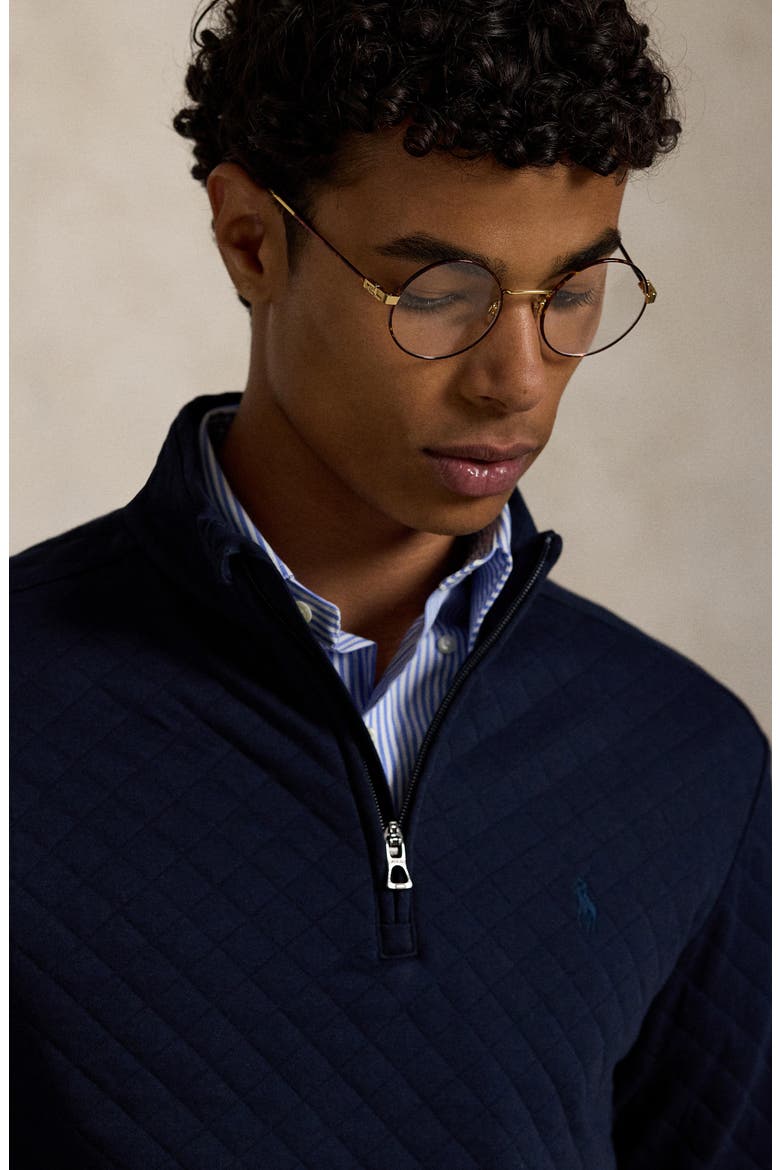 Microquilted Double Knit Quarter Zip Pullover, Alternate, color, AVIATOR NAVY