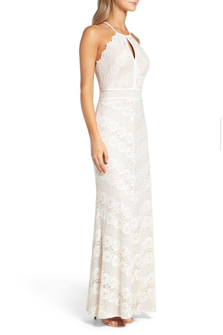 Crisscross Lace Gown, Alternate, color, IVORY/ NUDE