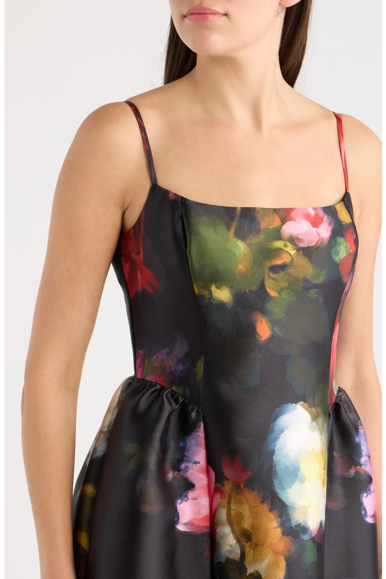 Basque Waist Gown, Alternate, color, BLACK MULTI