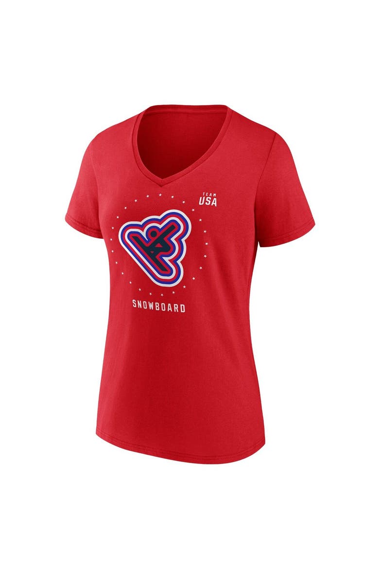 Women's Fanatics Branded Red Team USA Snowboard V-Neck T-Shirt, Alternate, color, Red