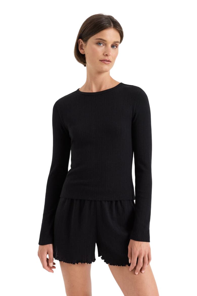 Organic Cotton Pointelle Long Sleeve Tee, Alternate, color, Black