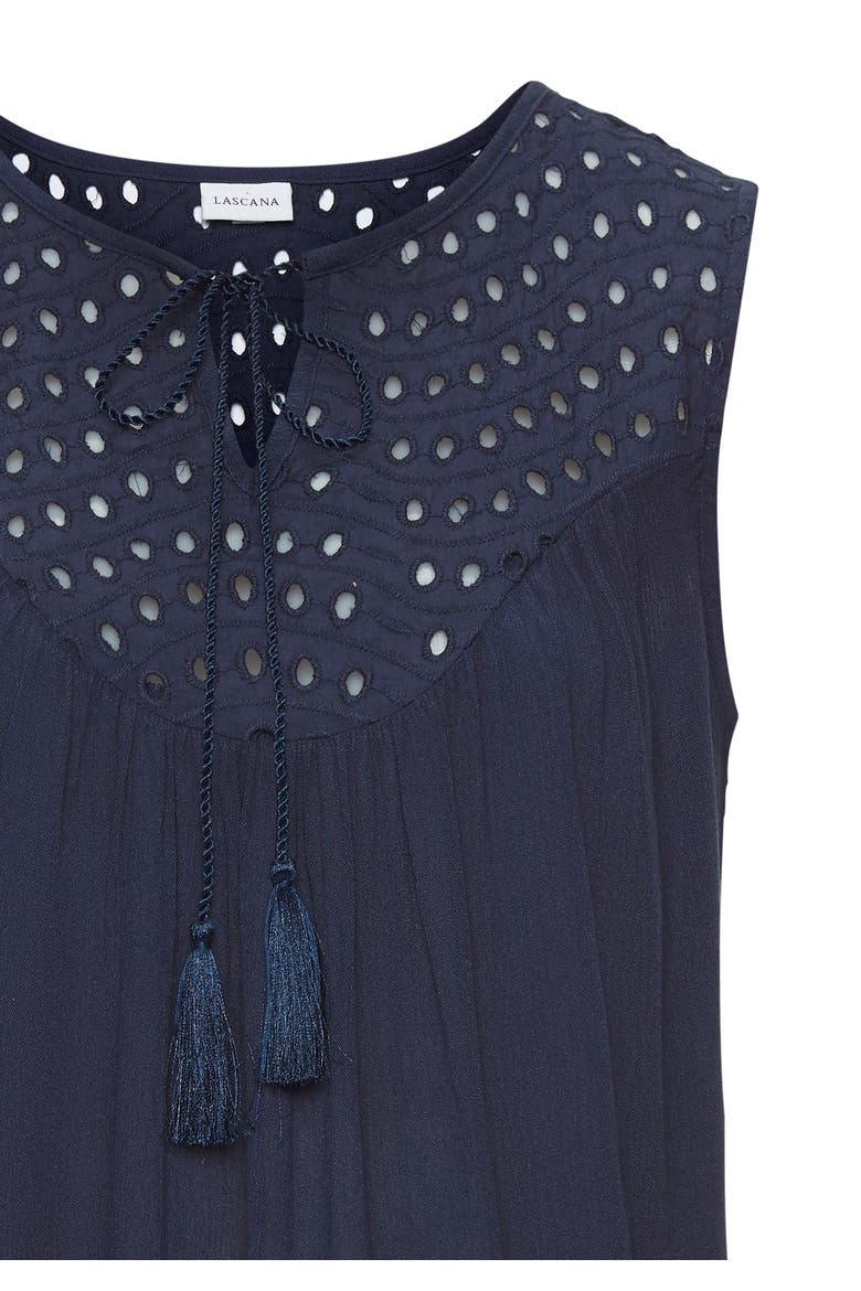 Sleeveless Eyelet Top, Alternate, color, Navy