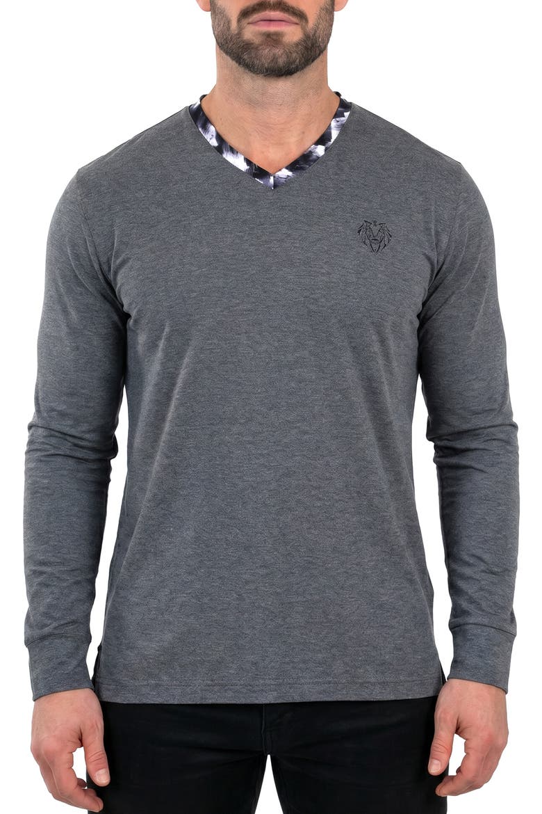 Edison Stretch Cotton Long Sleeve V-Neck T-Shirt, Main, color, GREY