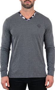 Maceoo Edison Stretch Cotton Long Sleeve V-Neck T-Shirt