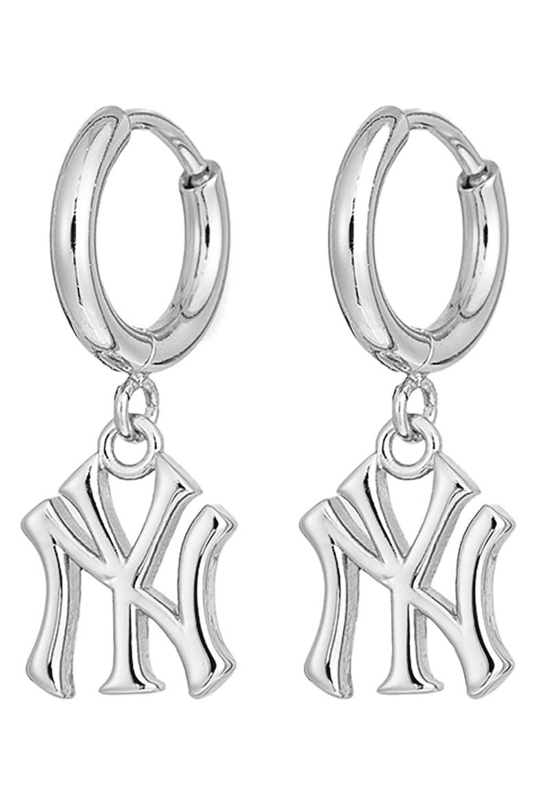 MLB New York Yankees Logo Charm Huggie Hoop Earrings, Main, color, SILVER