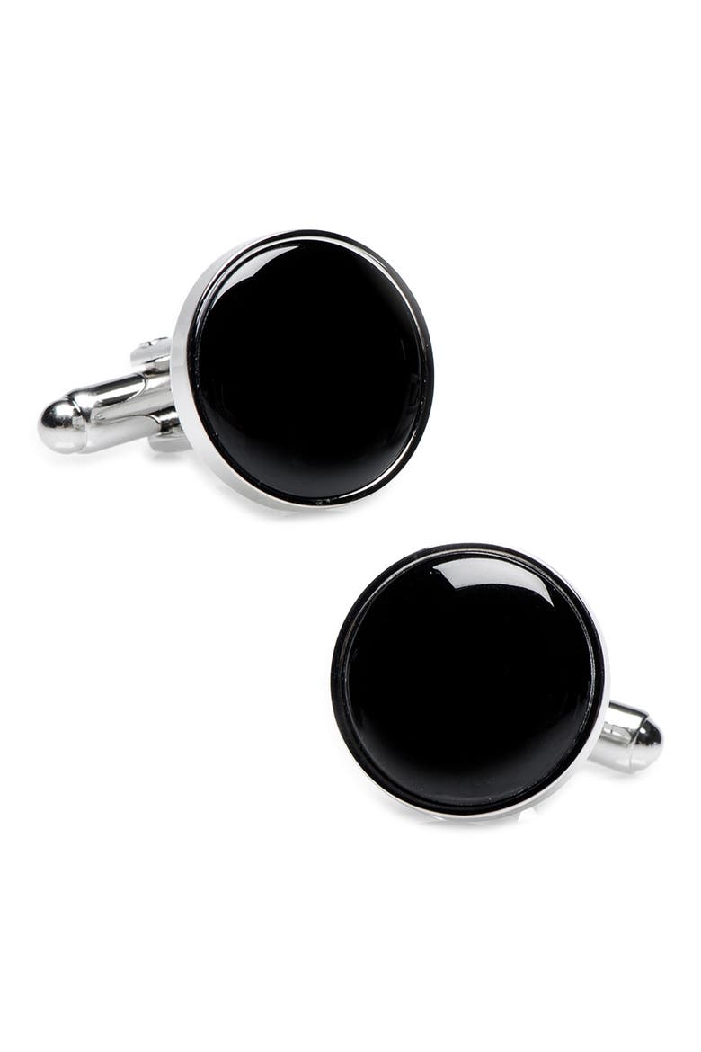 Round Onyx Cuff Links, Main, color, BLACK
