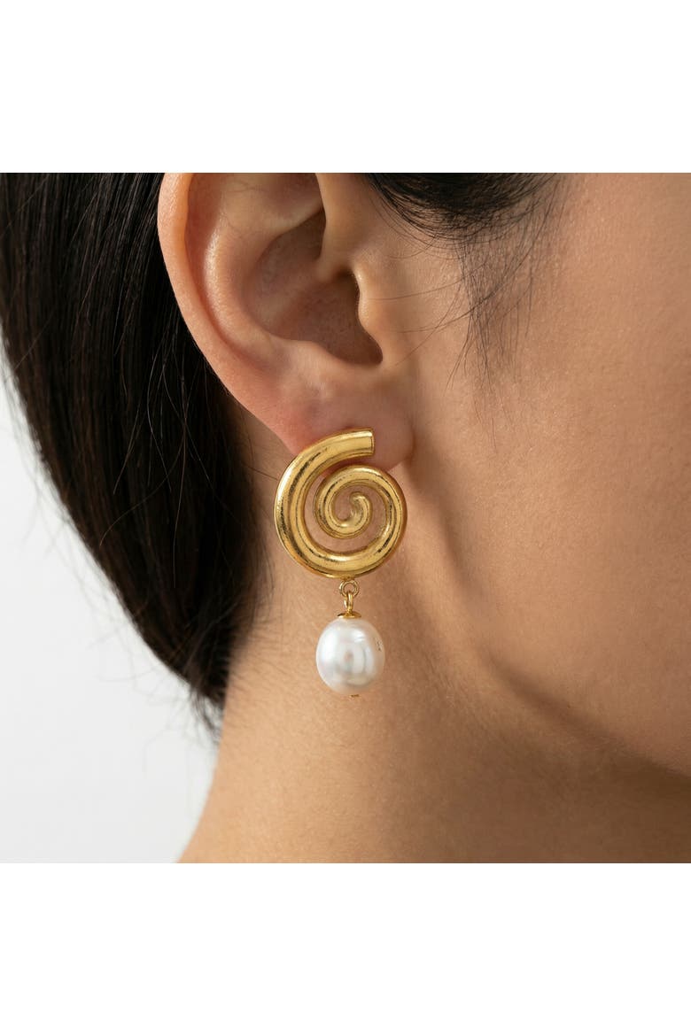 18k Gold Plated 1.5" Fresh Water Pearl Push Back Studs, Alternate, color, 18k Yellow Gold